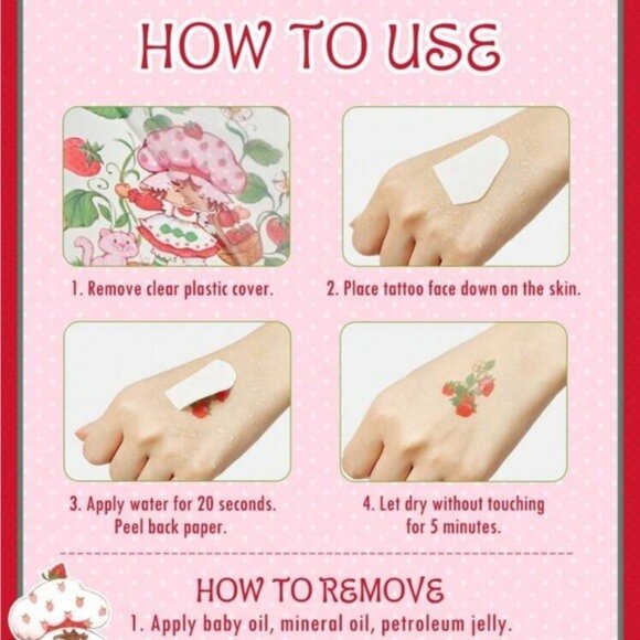 Strawberry Shortcake Temporary Tattoos 2 Sheet Set of Cute Classic Cartoon - Picture 7 of 9